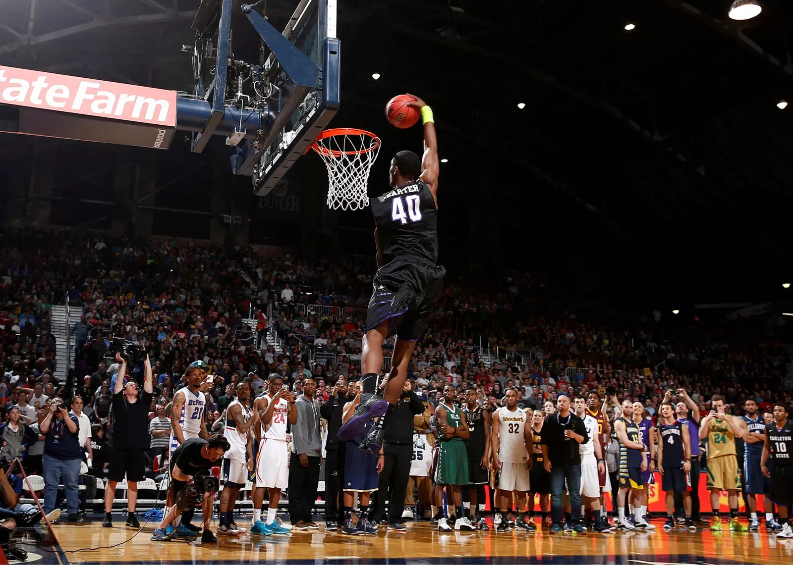 Dunk in front of a packed arena