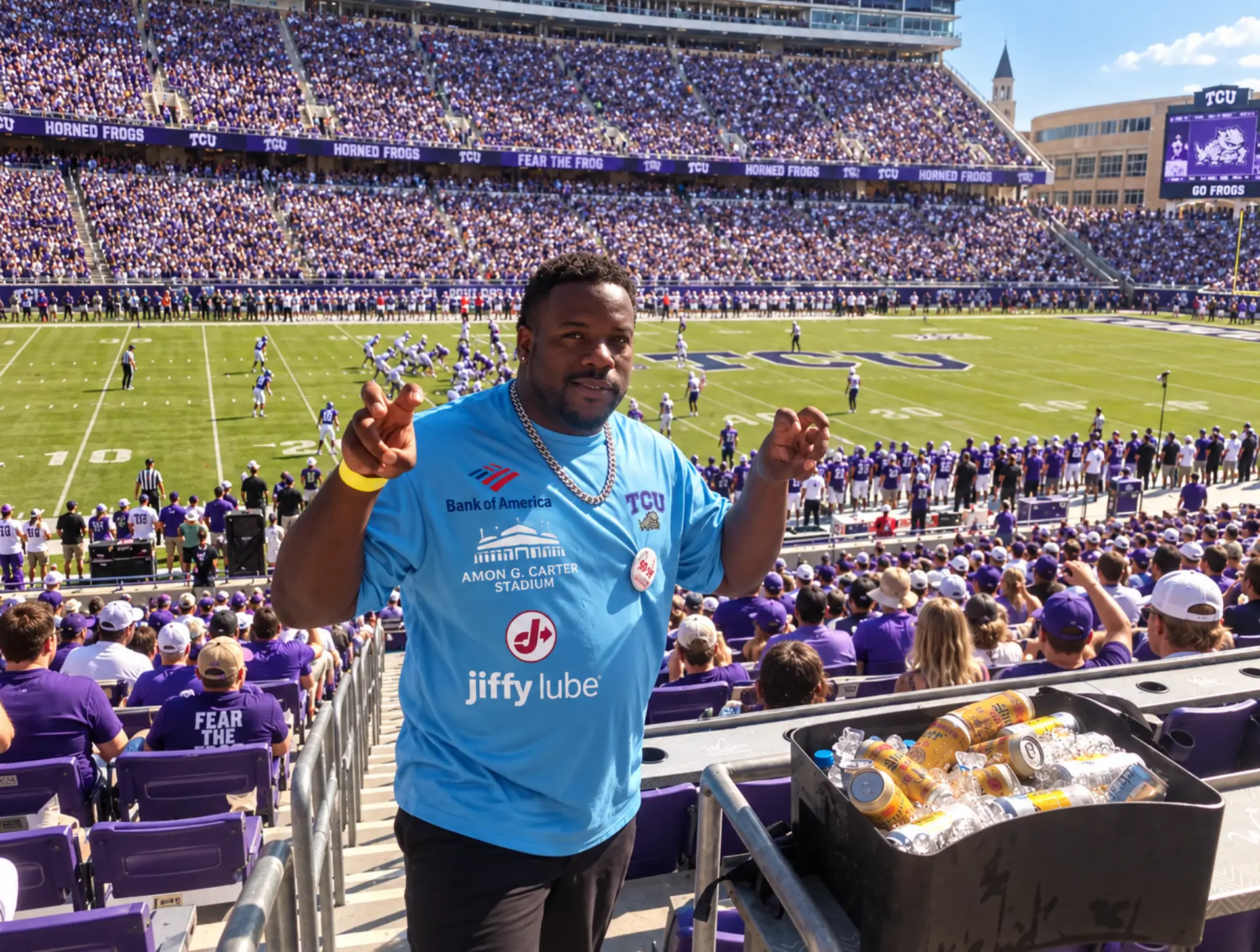 Hawker making the sale at Amon G. Carter Stadium